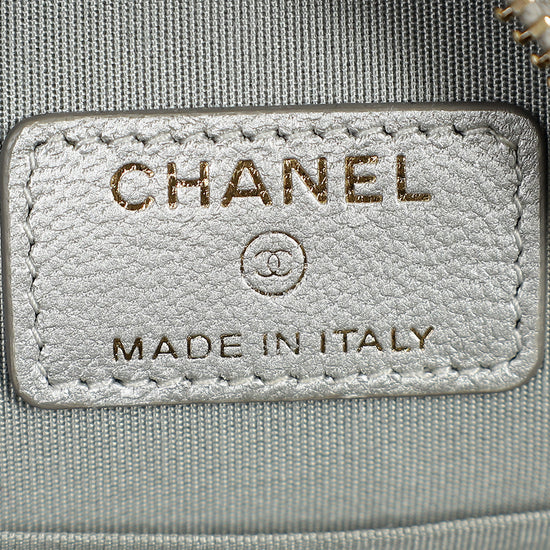 Chanel Metallic Gray 19 Round Mini Clutch w/ Chain