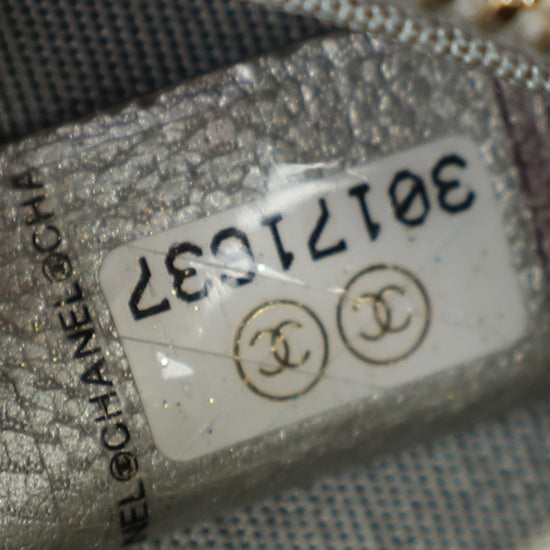 Chanel Metallic Gray 19 Round Mini Clutch w/ Chain