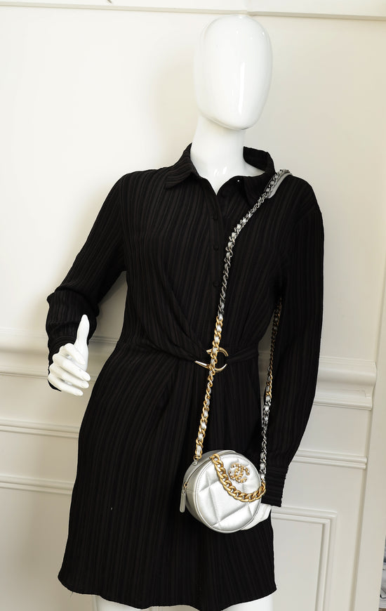 Chanel Metallic Gray 19 Round Mini Clutch w/ Chain