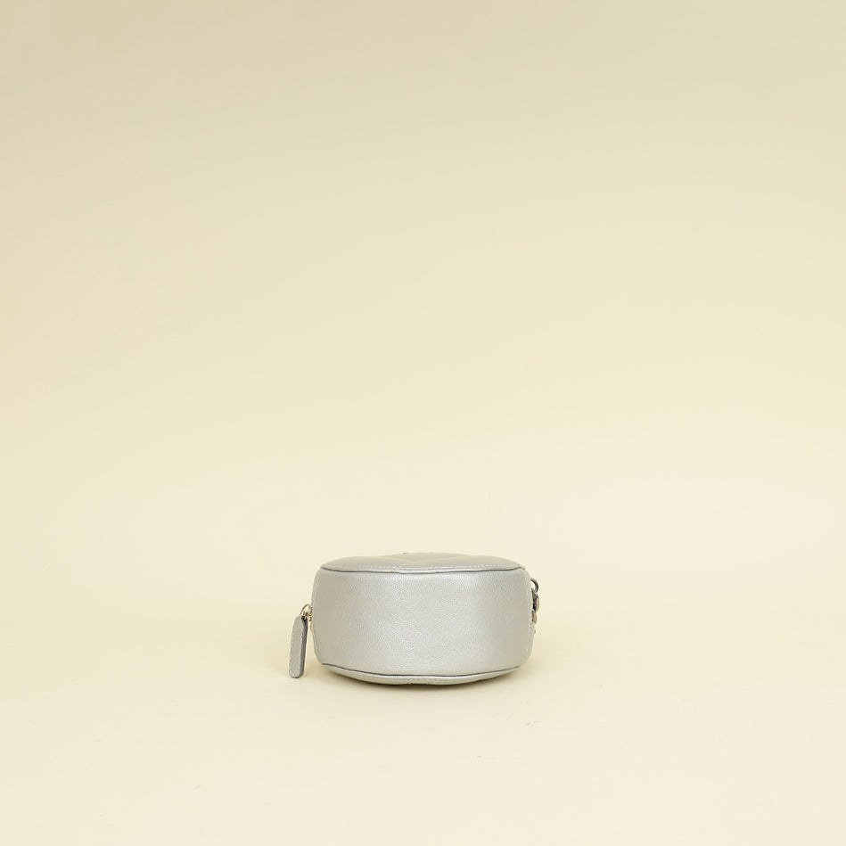 Chanel Metallic Gray 19 Round Mini Clutch w/ Chain