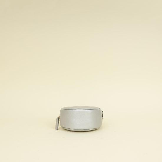Chanel Metallic Gray 19 Round Mini Clutch w/ Chain