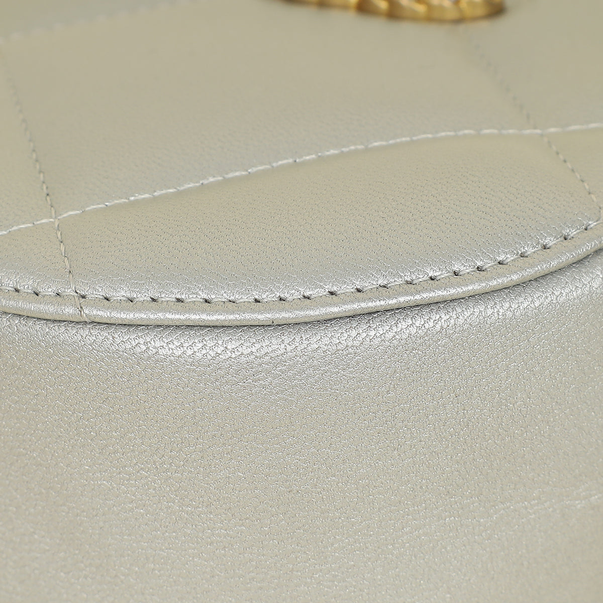 Chanel Metallic Gray 19 Round Mini Clutch w/ Chain