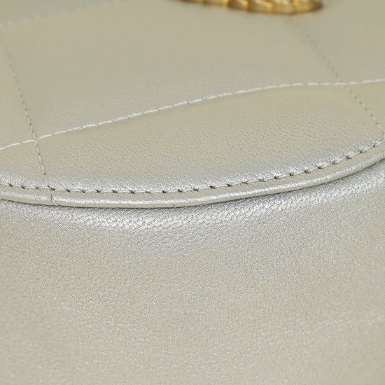 Chanel Metallic Gray 19 Round Mini Clutch w/ Chain