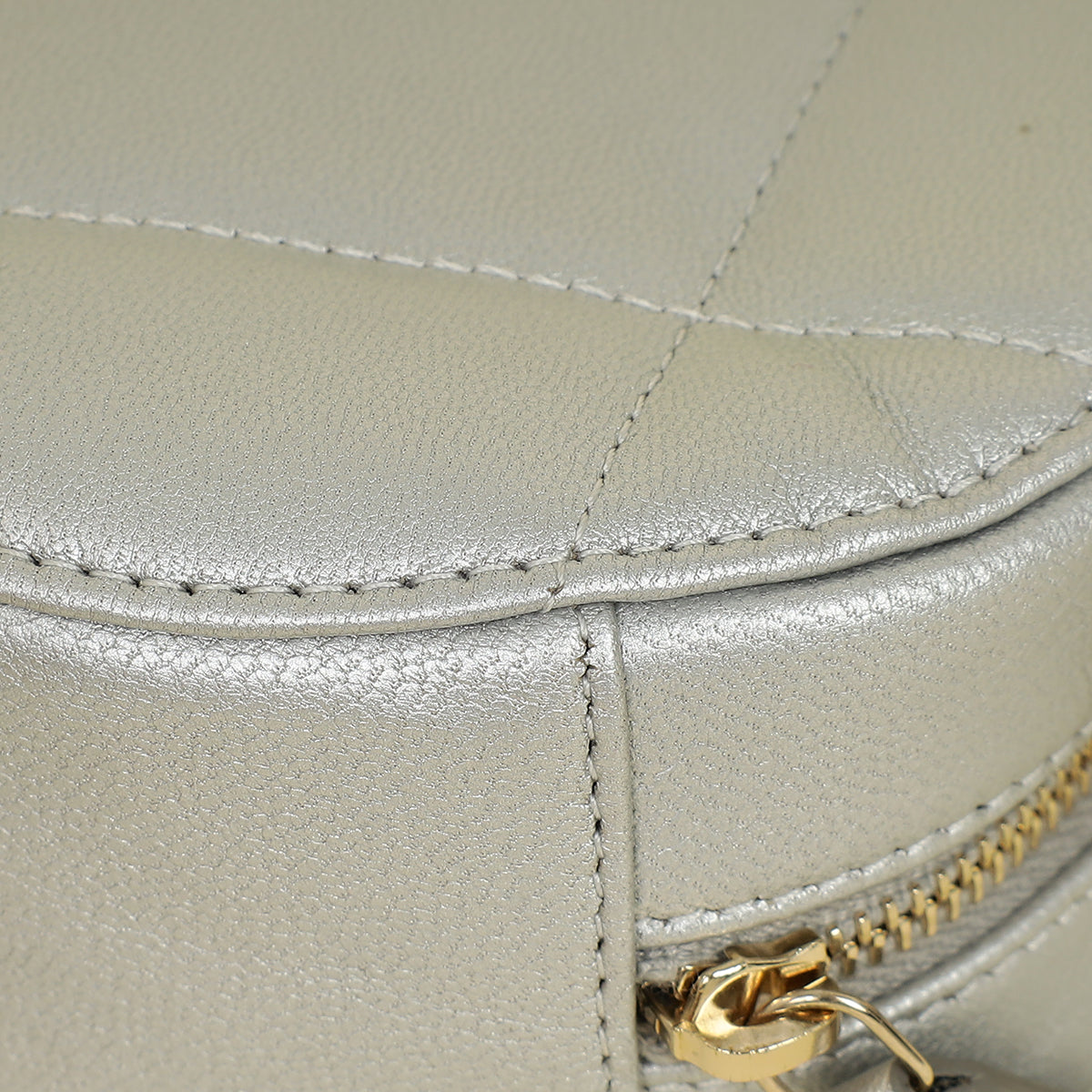 Chanel Metallic Gray 19 Round Mini Clutch w/ Chain