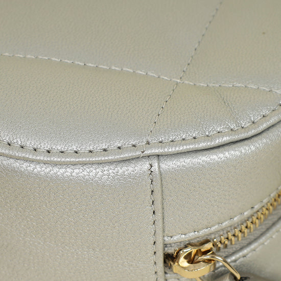 Chanel Metallic Gray 19 Round Mini Clutch w/ Chain