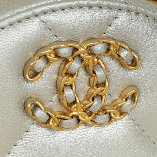 Chanel Metallic Gray 19 Round Mini Clutch w/ Chain