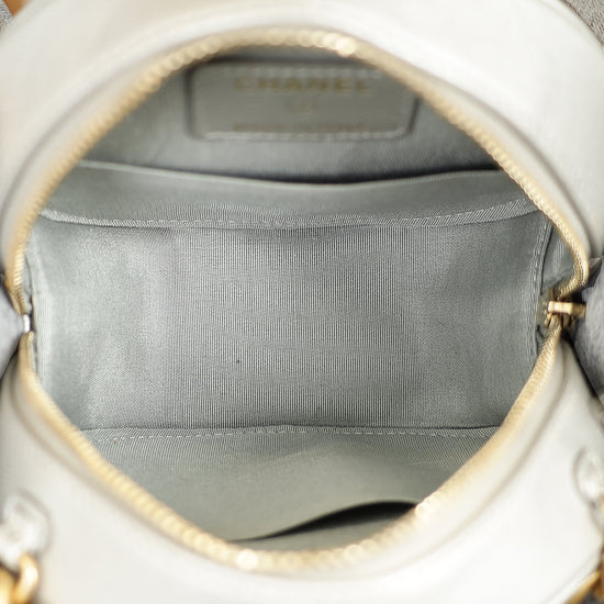 Chanel Metallic Gray 19 Round Mini Clutch w/ Chain