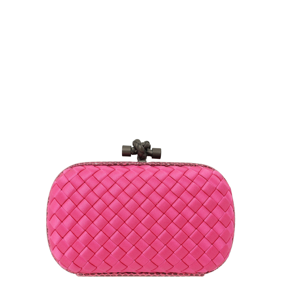 Bottega Veneta Fuchsia Satin Intrecciato Knot Clutch