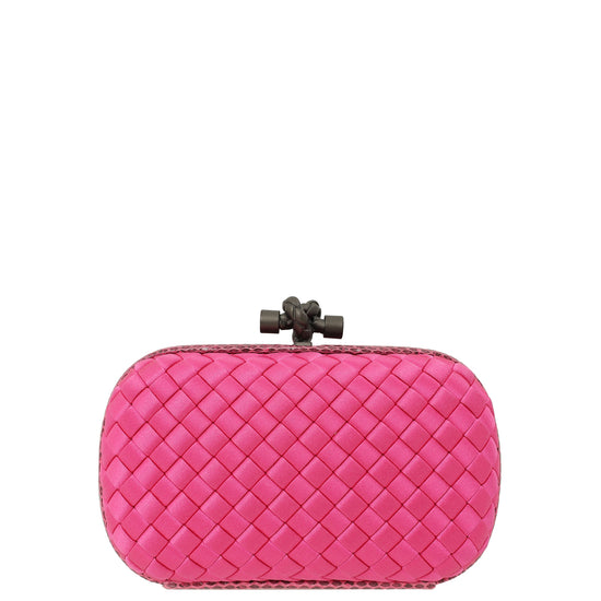 Bottega Veneta Fuchsia Satin Intrecciato Knot Clutch