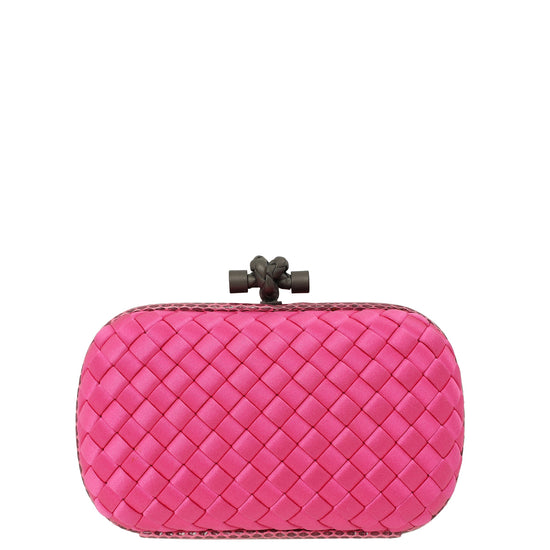 Bottega Veneta Fuchsia Satin Intrecciato Knot Clutch