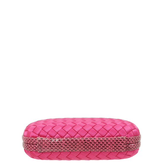 Bottega Veneta Fuchsia Satin Intrecciato Knot Clutch