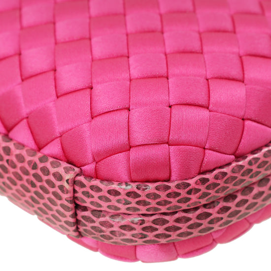 Bottega Veneta Fuchsia Satin Intrecciato Knot Clutch