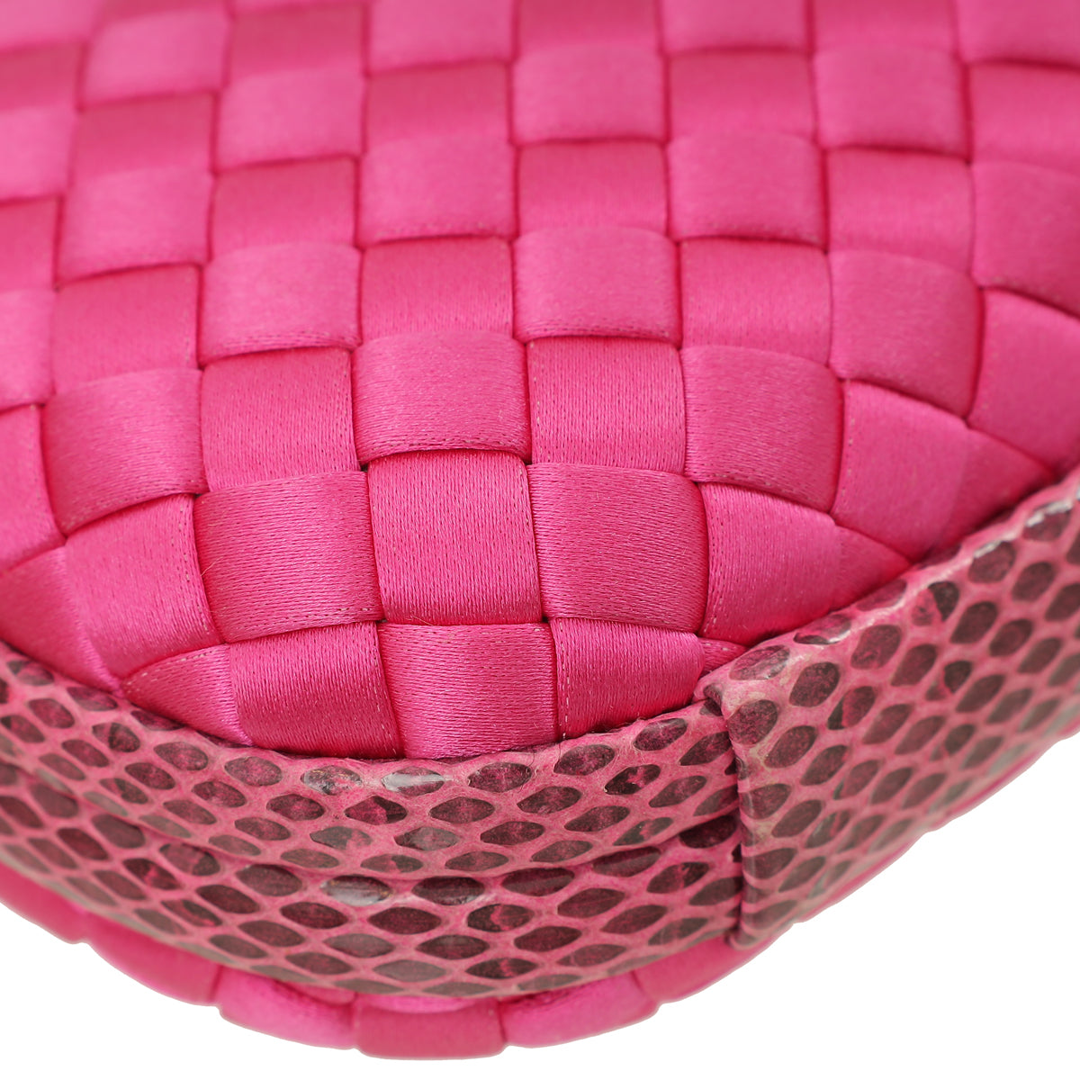 Bottega Veneta Fuchsia Satin Intrecciato Knot Clutch