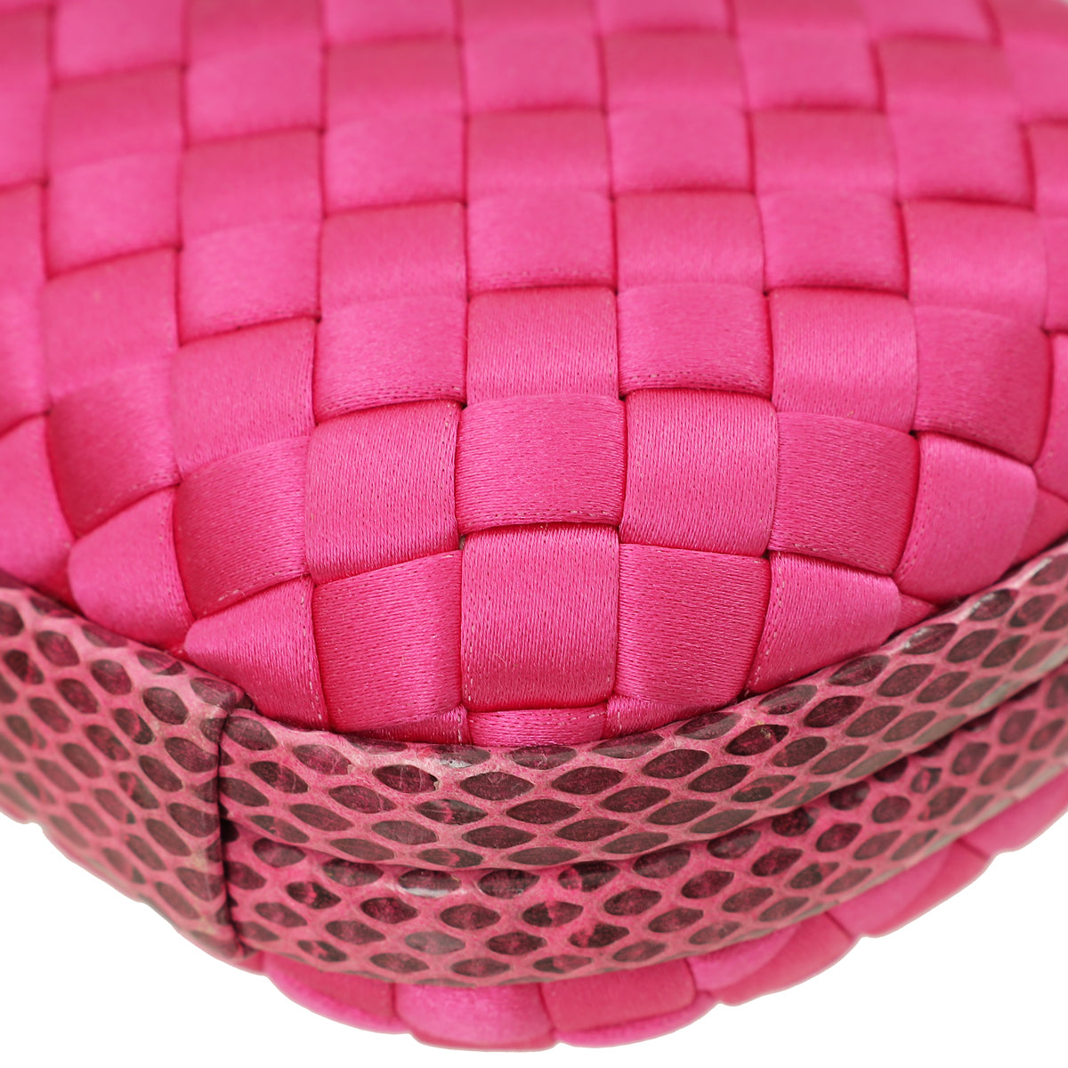 Bottega Veneta Fuchsia Satin Intrecciato Knot Clutch