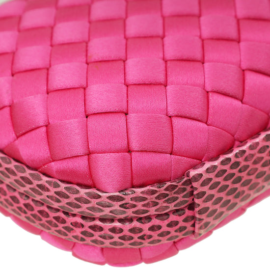 Bottega Veneta Fuchsia Satin Intrecciato Knot Clutch