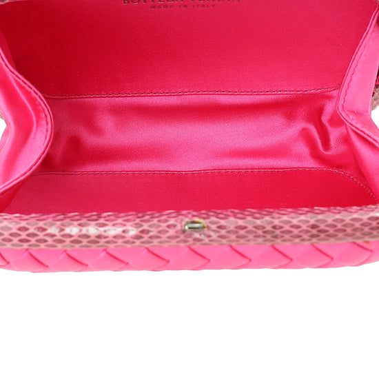 Bottega Veneta Fuchsia Satin Intrecciato Knot Clutch