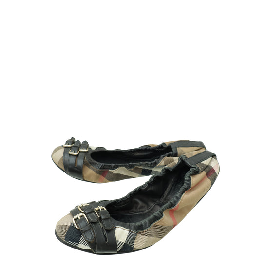 Burberry House Check Black Falcony Elastic Ballerina 40