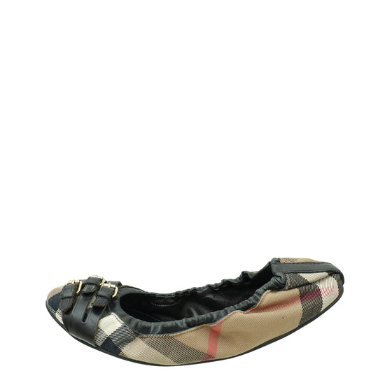 Burberry House Check Black Falcony Elastic Ballerina 40