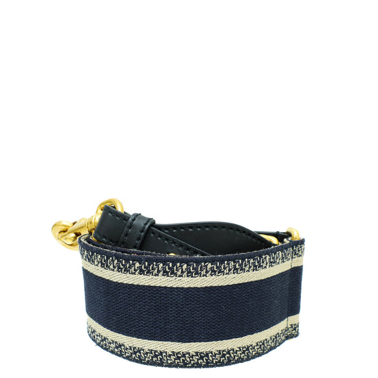 Christian Dior Navy Blue 'CHRISTIAN DIOR' Embroidery Bag Strap