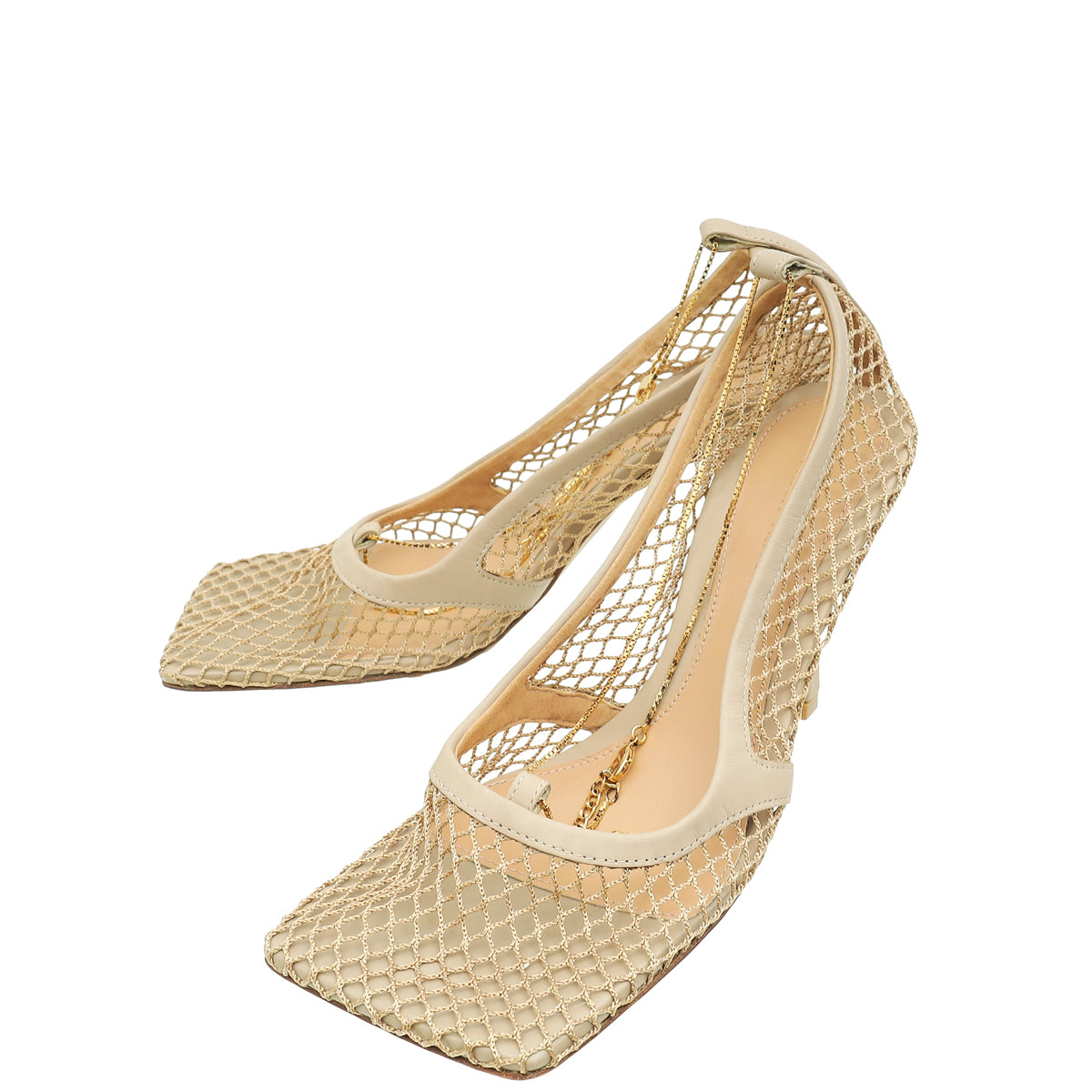 Bottega Veneta Beige Stretch Lace-Up Chain Sandal 37.5-Bottega Veneta-THE CLOSET