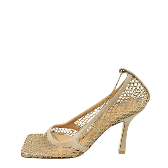 Bottega Veneta Beige Stretch Lace-Up Chain Sandal 37.5