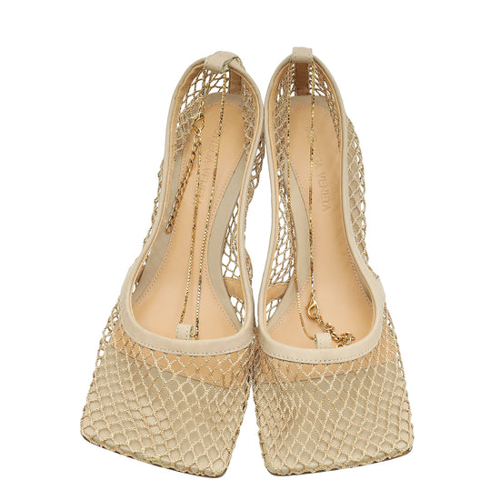 Bottega Veneta Beige Stretch Lace-Up Chain Sandal 37.5