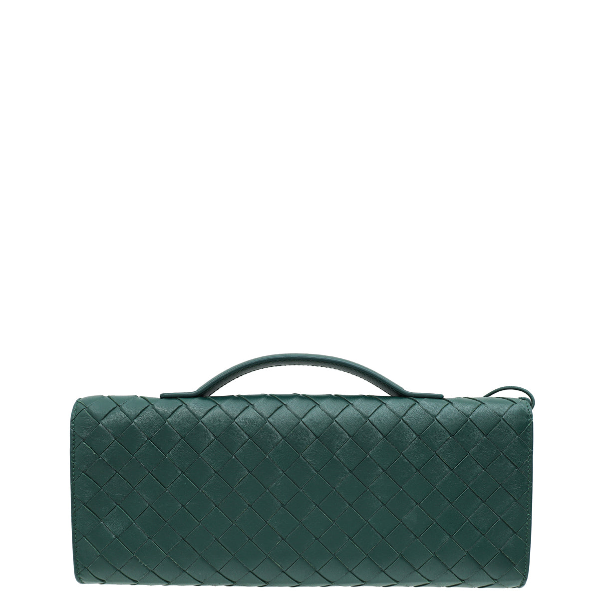 Bottega Veneta Emerald Green Intrecciato Nappa Long Andiamo Handle Clutch-Bottega Veneta-THE CLOSET