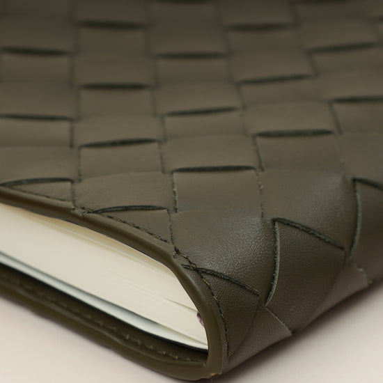 Bottega Veneta Kaki Intrecciato Notebook Medium Cover-Bottega Veneta-THE CLOSET