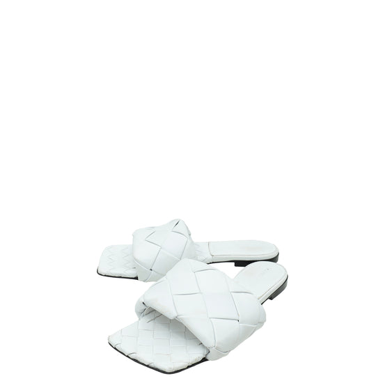 Bottega Veneta White Intrecciato Lido Flat Sandals 38.5