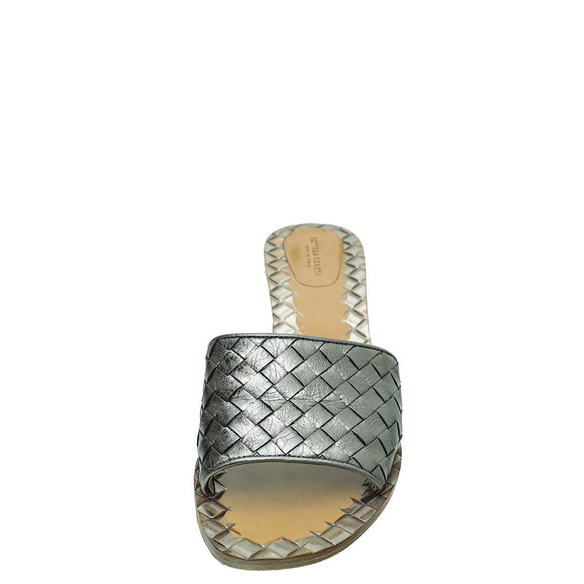 Bottega Veneta Metallic Grey Intrecciato Mules 40-Bottega Veneta-THE CLOSET