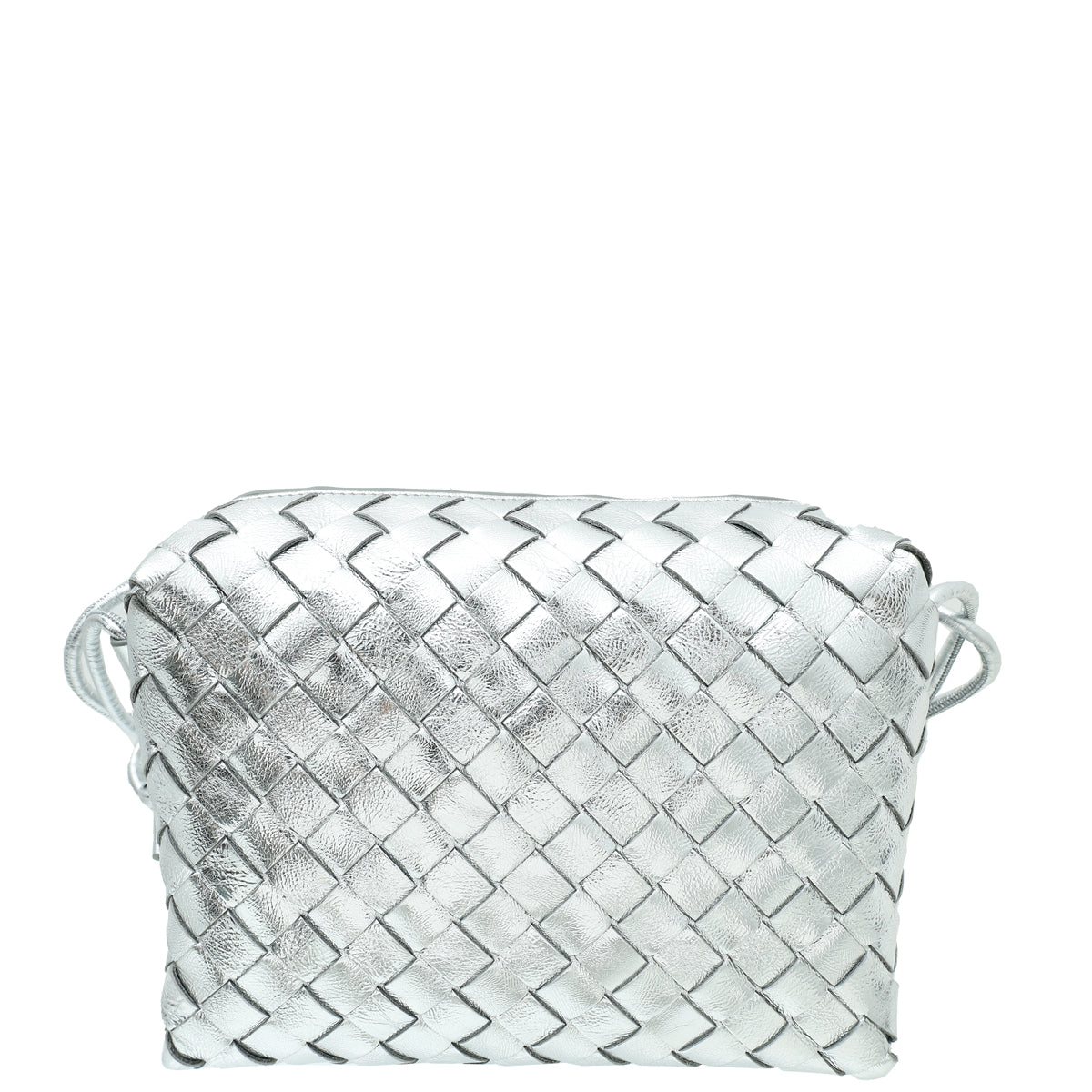 Bottega Veneta Metallic Silver Intrecciato Loop Crossbody Small Bag-Bottega Veneta-THE CLOSET