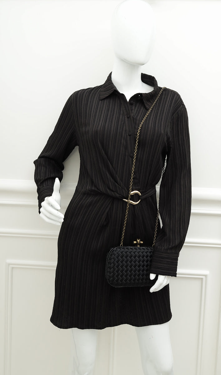 Bottega Veneta Black Knot Intrecciato Silk Chain Clutch Bag