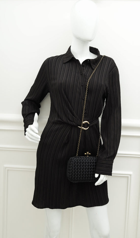 Load image into Gallery viewer, Bottega Veneta Black Knot Intrecciato Silk Chain Clutch Bag
