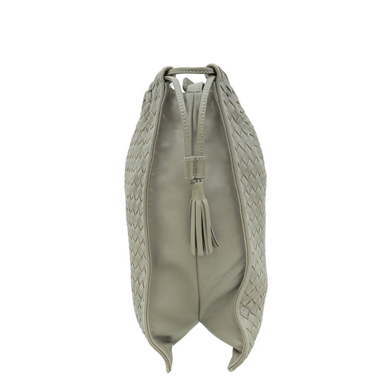 Bottega Veneta Grey Intrecciato Drawstring Tassel Crossbody Bag