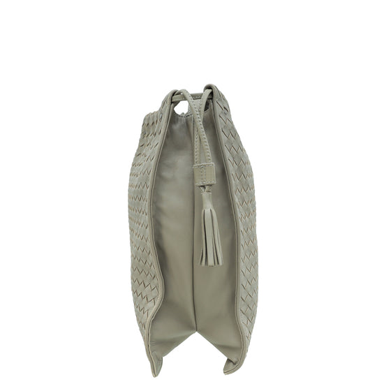 Bottega Veneta Grey Intrecciato Drawstring Tassel Crossbody Bag