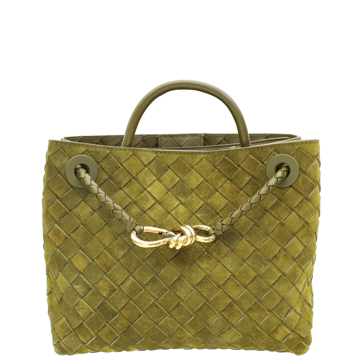 Bottega Veneta Olive Oil Suede Small Andiamo Bag-Bottega Veneta-THE CLOSET
