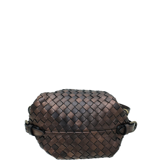 Bottega Veneta Dark Bronze Intrecciato Nappa Belted Zip Bucket Bag