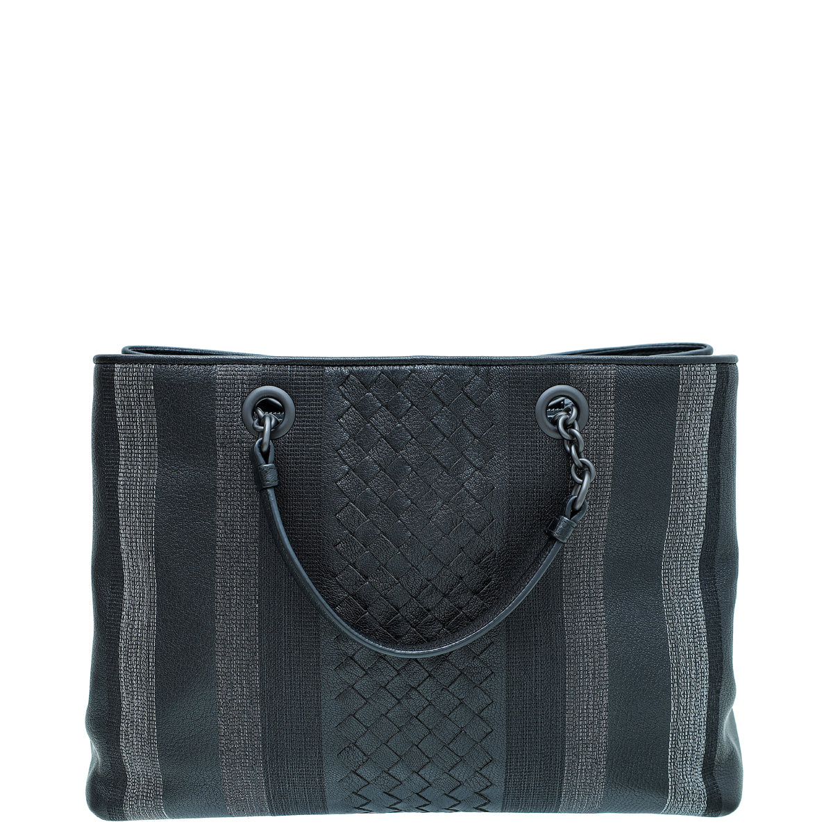 Bottega Veneta Black Intrecciato Nappa Metallic Stitch Chain Tote Bag-Bottega Veneta-THE CLOSET