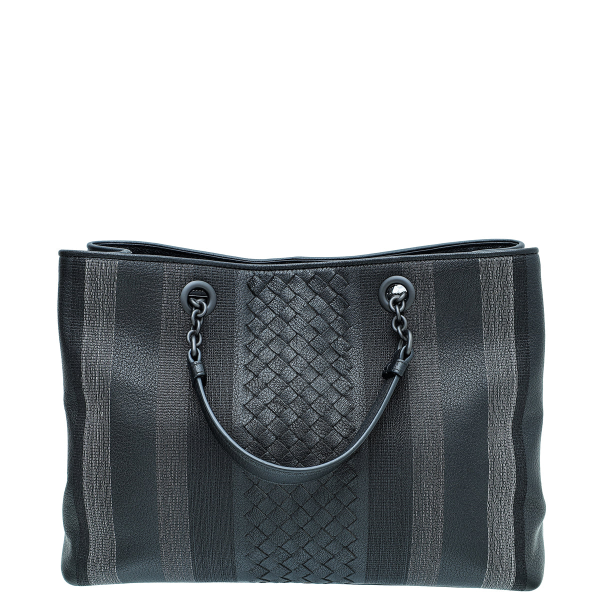 Bottega Veneta Black Intrecciato Nappa Metallic Stitch Chain Tote Bag-Bottega Veneta-THE CLOSET