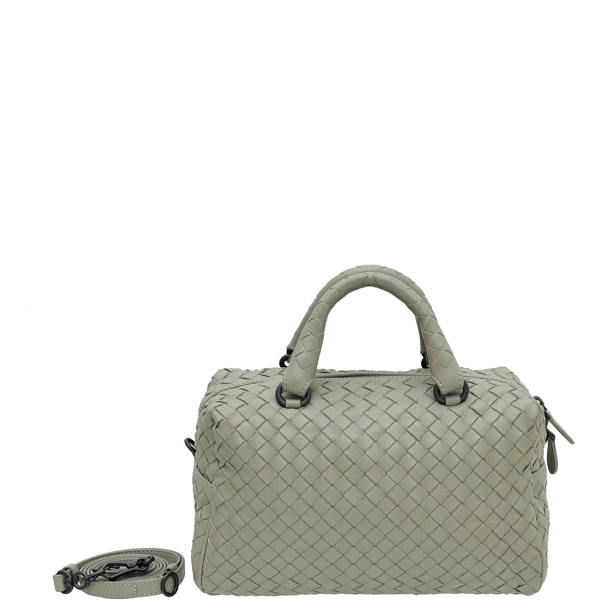 Bottega Veneta Light Gray Intrecciato Nappa Top Handle Boston Bag-Bottega Veneta-THE CLOSET