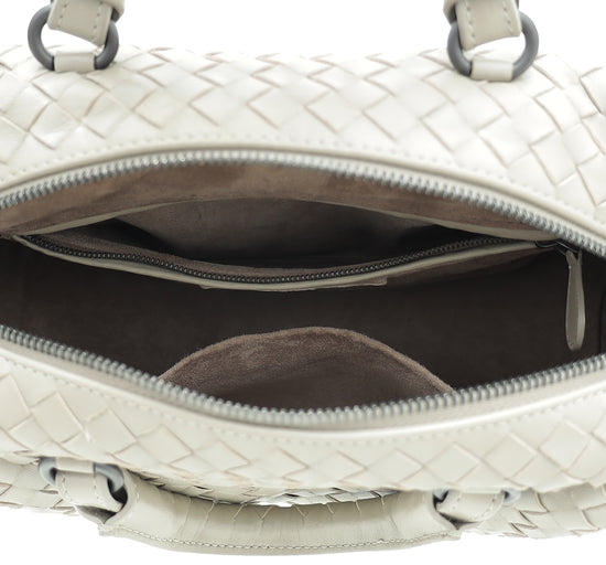 Bottega Veneta Light Gray Intrecciato Nappa Top Handle Boston Bag