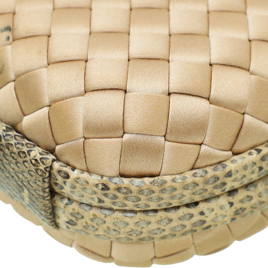 Bottega Veneta Beige Knot Intrecciato Silk Chain Clutch Bag