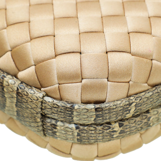 Bottega Veneta Beige Knot Intrecciato Silk Chain Clutch Bag