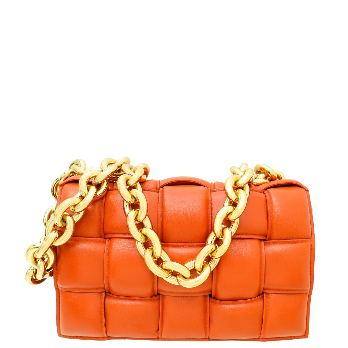 Bottega Veneta Rust Orange Padded Intrecciato Chain Cassette Bag-Bottega Veneta-THE CLOSET