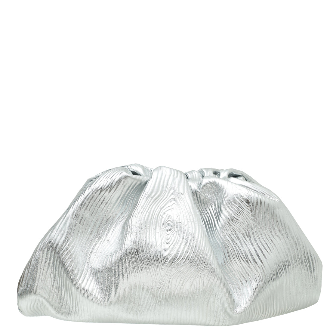 Bottega Veneta Metallic Silver Bark Embossed Oversized The Pouch-Bottega Veneta-THE CLOSET