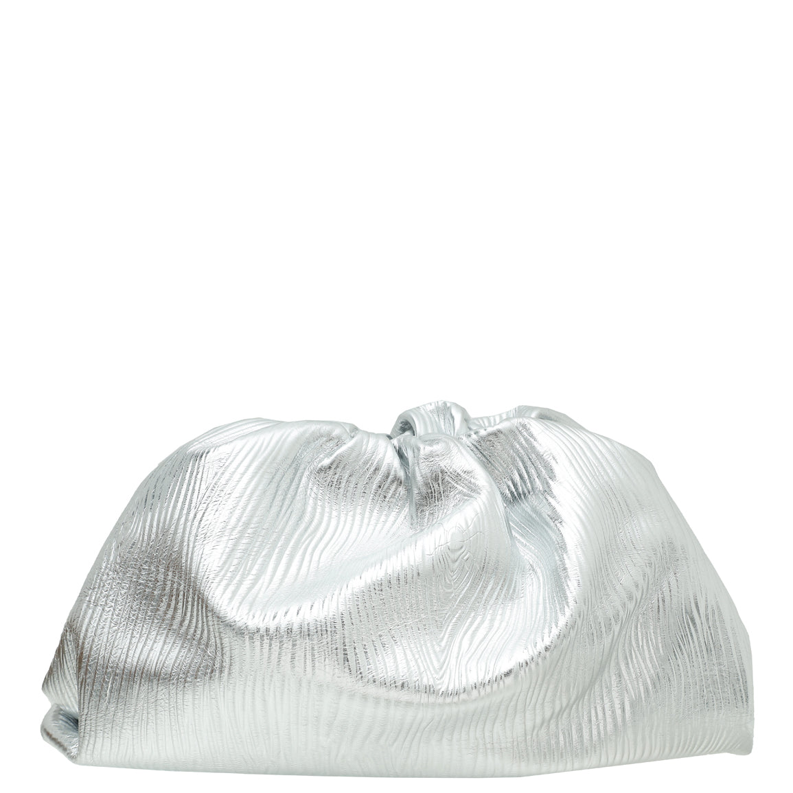 Bottega Veneta Metallic Silver Bark Embossed Oversized The Pouch-Bottega Veneta-THE CLOSET