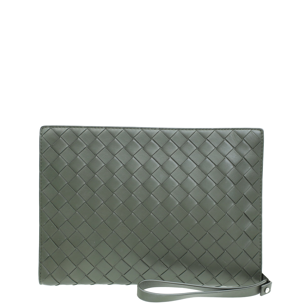 Bottega Veneta Dark Olive Intrecciato Nappa Men's Small Document Case With Wrist-Bottega Veneta-THE CLOSET