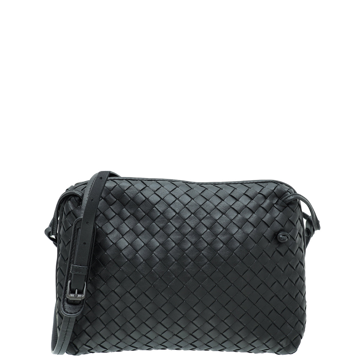 Bottega Veneta Black Intrecciato Nappa Nodini Double Zip Crossbody Bag-Bottega Veneta-THE CLOSET