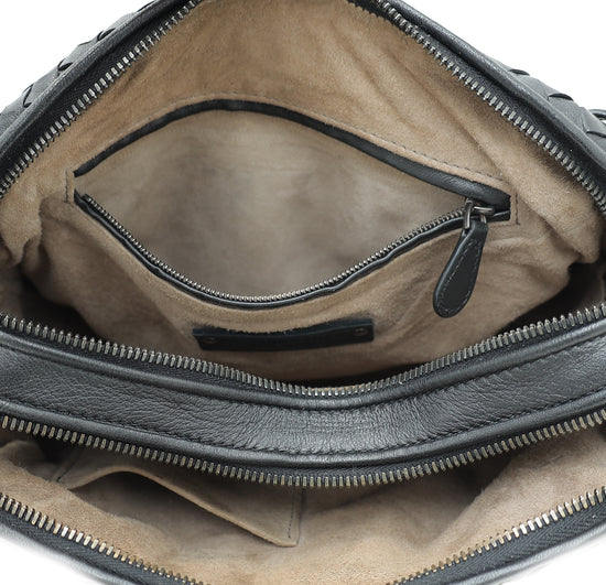 Bottega Veneta Grey Intrecciato Leather Double Zip Nodini Crossbody Bag