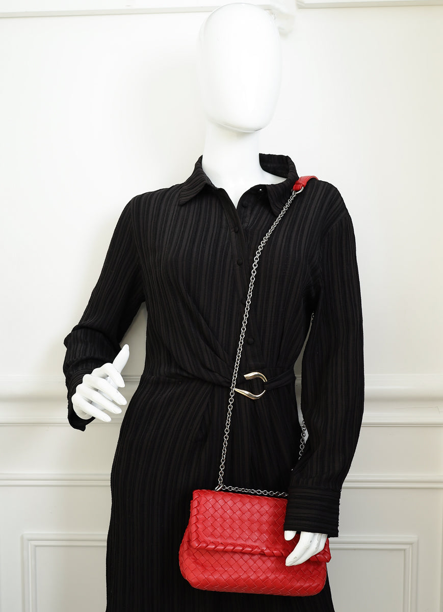 Bottega Veneta Red Intrecciato Olimpia Bag